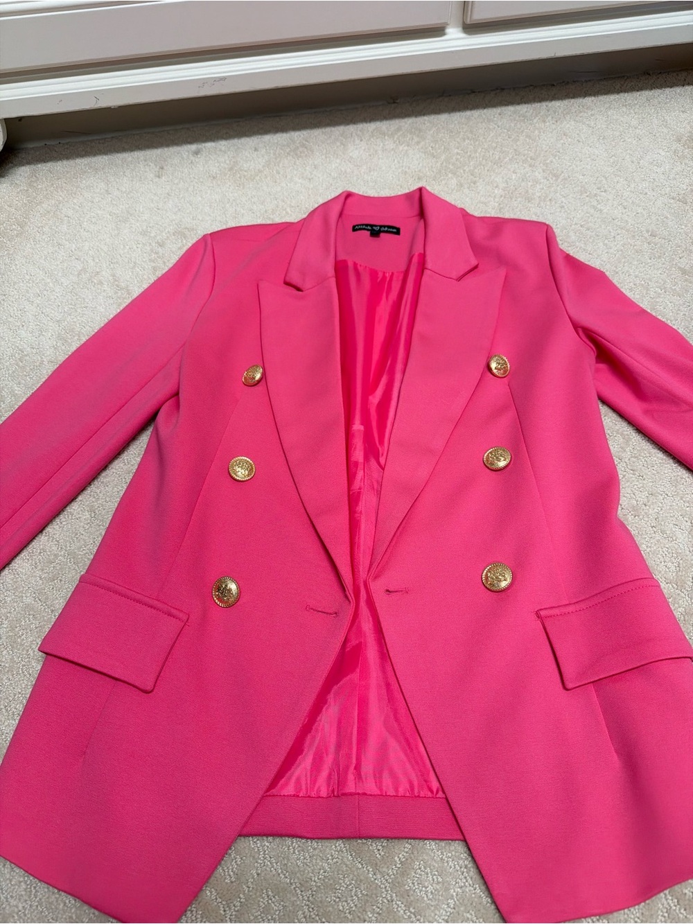 Double-Breasted Hot Pink Women's Blazer with Gold Buttons